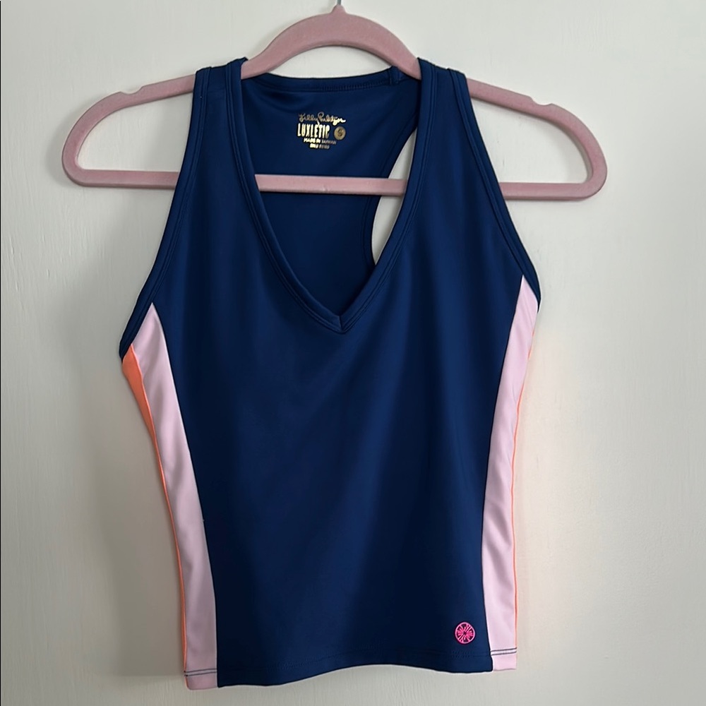 Lilly Pulitzer Navy Luxletic Bra Tank Top with side stripes. Size small